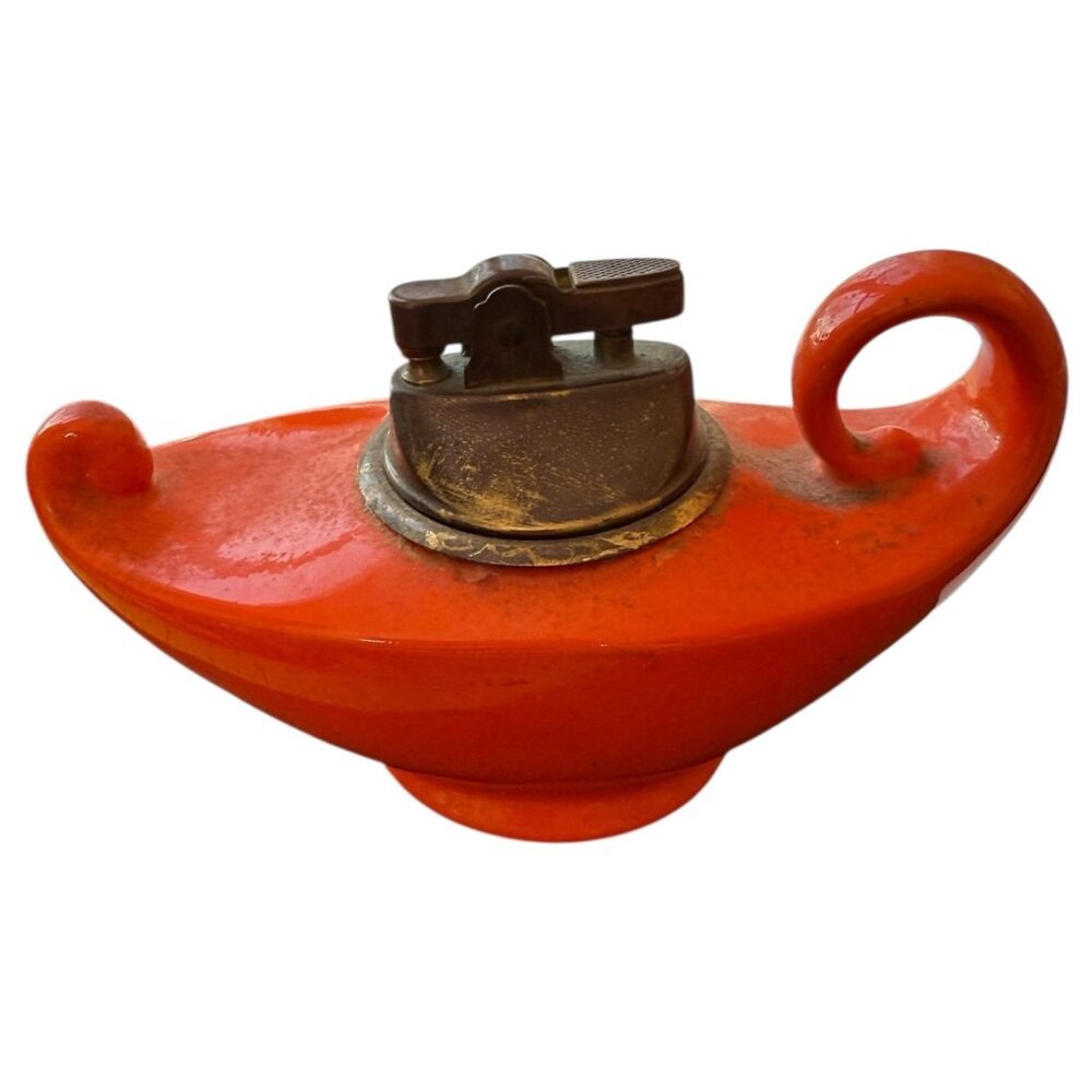 VTG Ceramic Tabletop Lighter Aladdin Lamp Genie Metal Wick Mechanism Untested